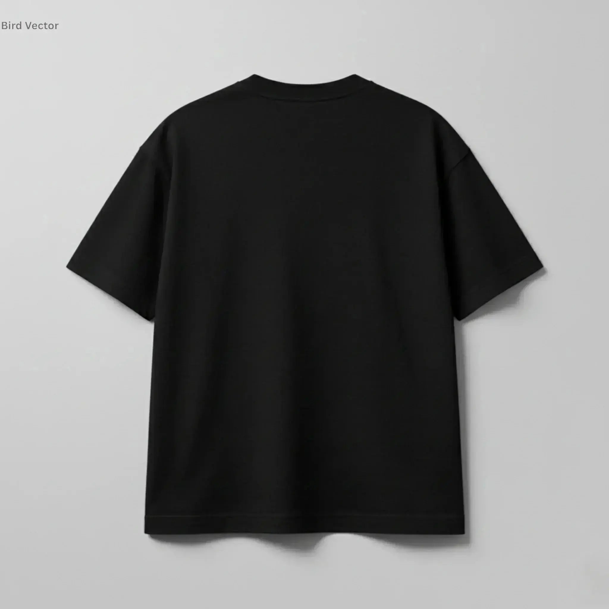 Bird Vector grey Text Edition luxury T-shirt in black, showing oversized fit and premium cotton construction.