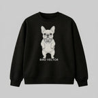 Anatomical french dog specimen graphic printed on a black heavy weight oversized Sweatshirt by Bird Vector Misfit Label.