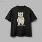 Anatomical bear specimen graphic printed on a black organic cotton streetwear t-shirt by Bird Vector Misfit Label.