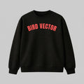 Bird Vector brand black collegiate crewneck sweatshirt with red graphic text.