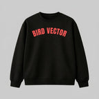 Bird Vector brand black collegiate crewneck sweatshirt with red graphic text.