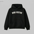 Bird Vector brand black collegiate Hoodies with cream graphic text.