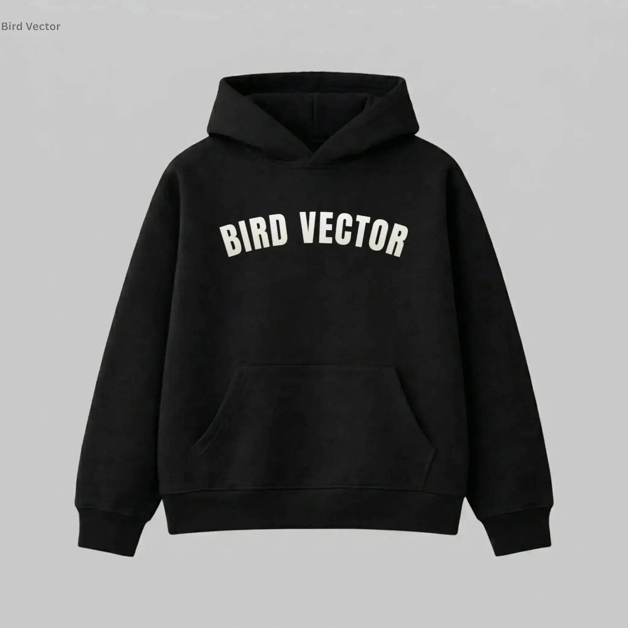 Bird Vector brand black collegiate Hoodies with cream graphic text.